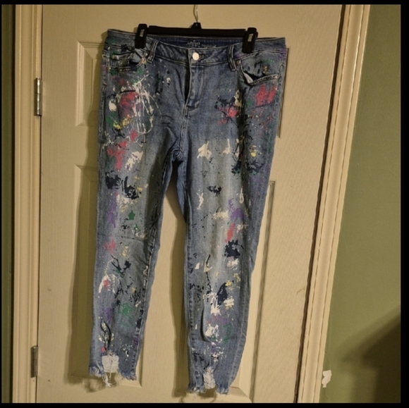 New York & Company Denim - New York & Company Multicolor Paint-Splatter Ankle Jeans